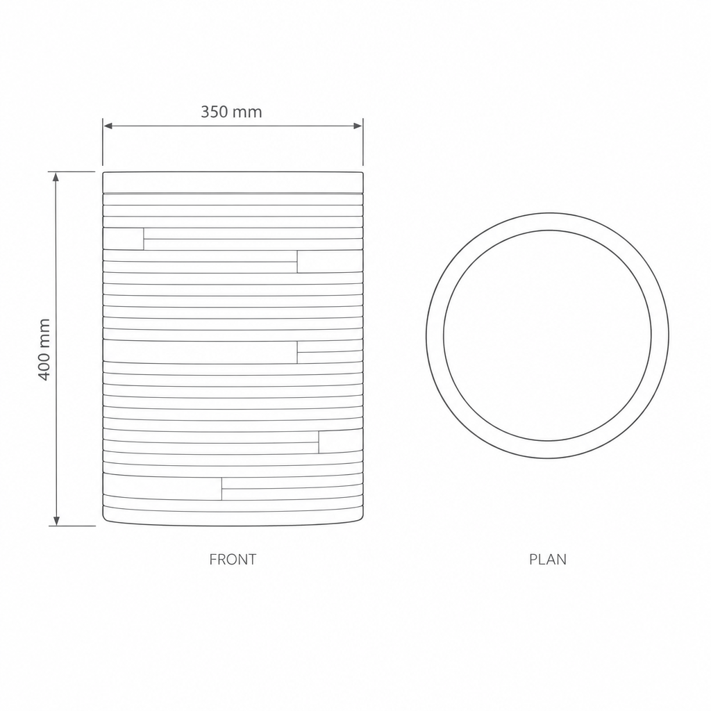 35x40cm Textured Fiberclay Planter with Horizontal Stripes #KD-141, dimensions drawing