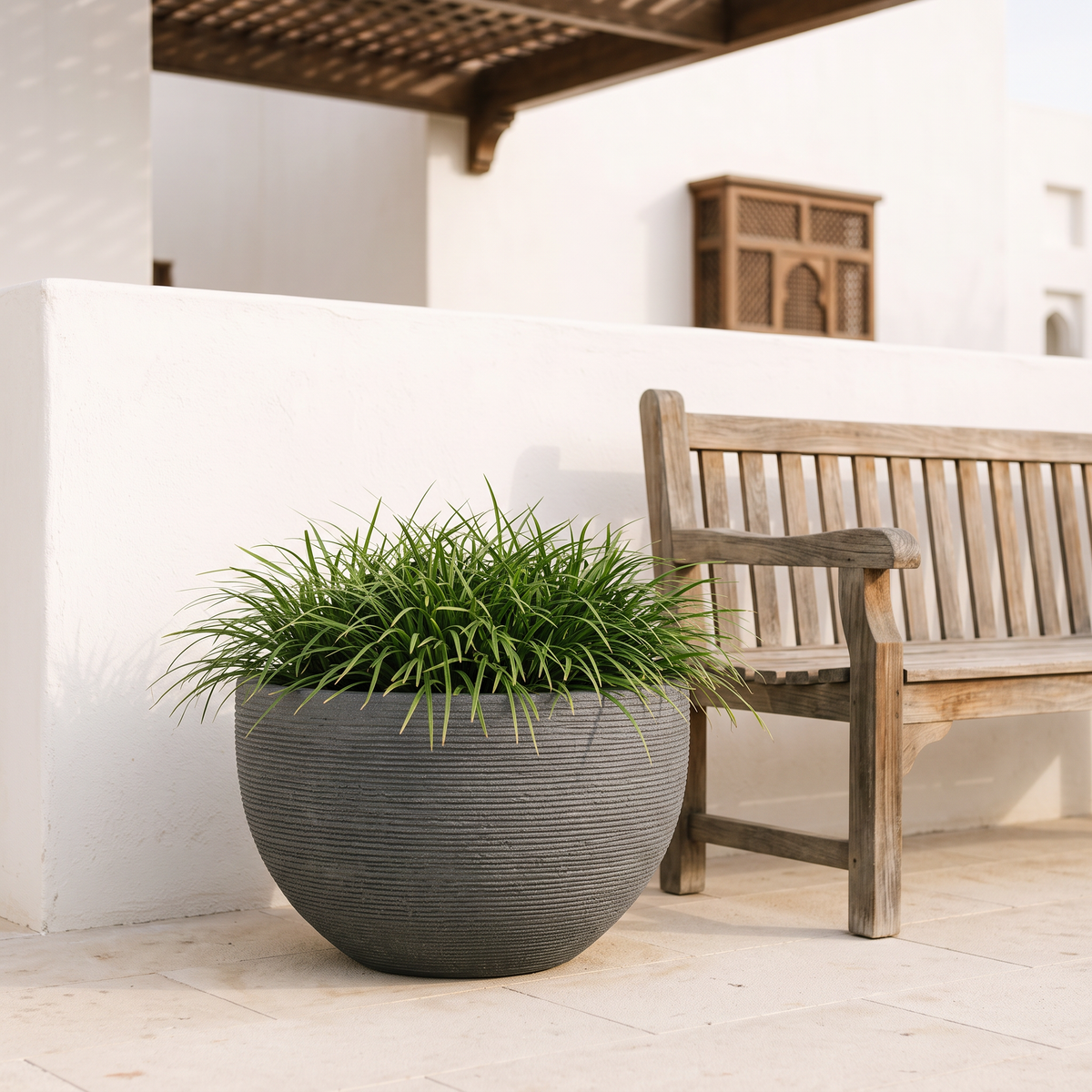 45x30cm Grey Textured Fiberclay Planter #KD-020 in a Muscat home