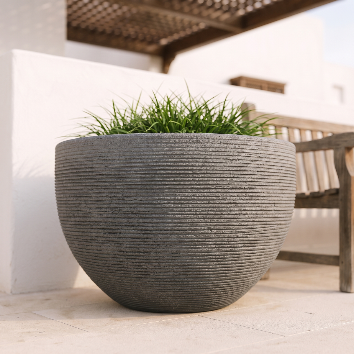 45x30cm Grey Textured Fiberclay Planter #KD-020, close view