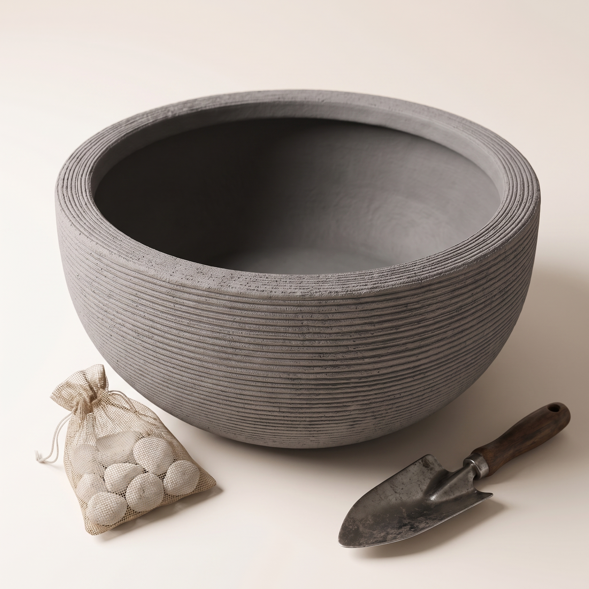 45x30cm Grey Textured Fiberclay Planter #KD-020, styled detail