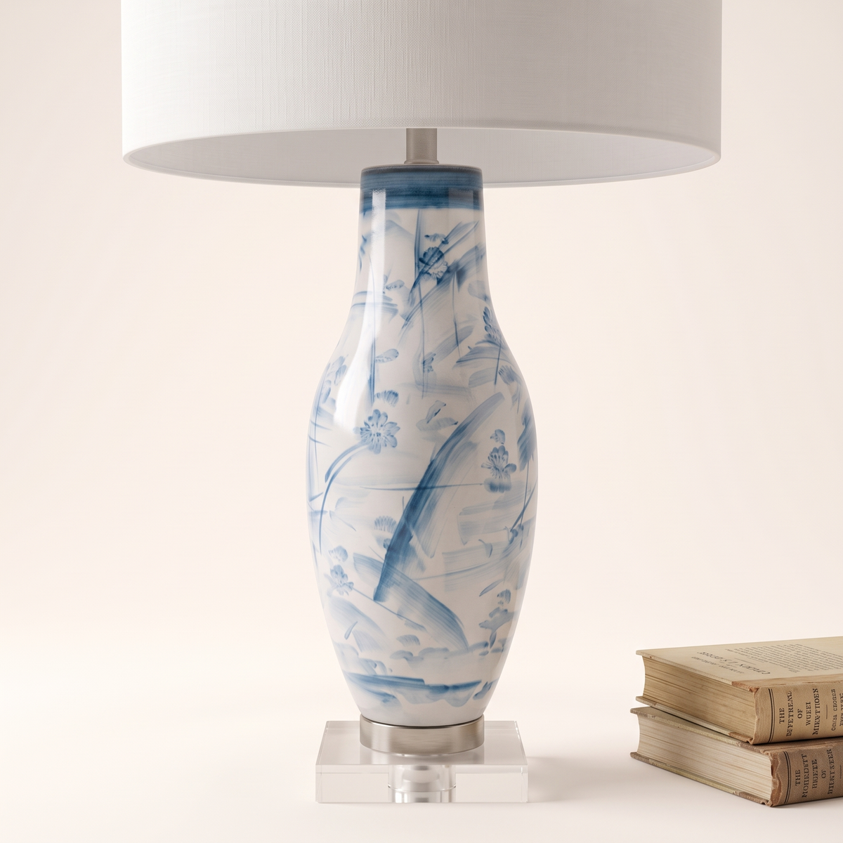 Blue Ceramic Table Lamp, styled detail