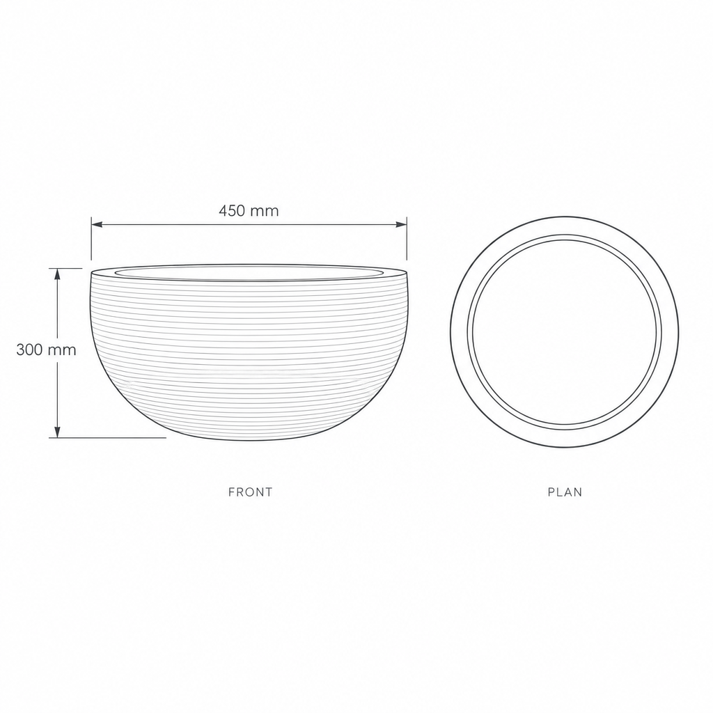 45x30cm Grey Textured Fiberclay Planter #KD-020, dimensions drawing