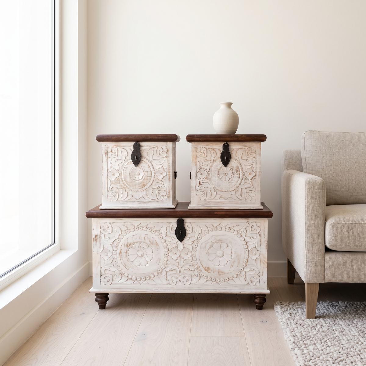 Natural White Accent Chests Set of 3 #KA3522 in a Muscat home