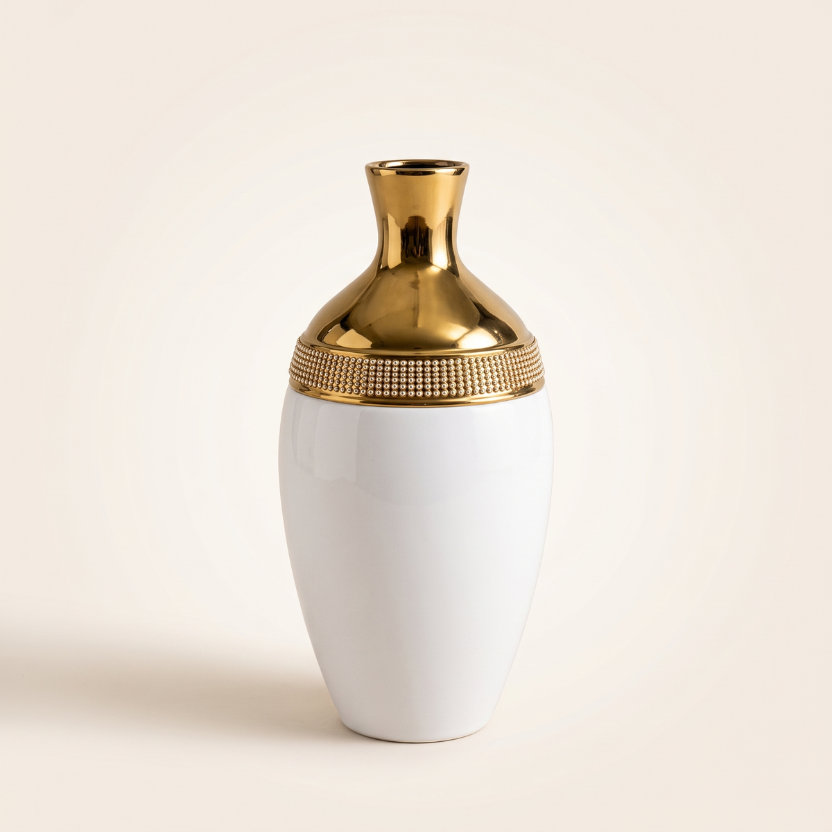 Luxury Gold & White Decorative Vase, studio view