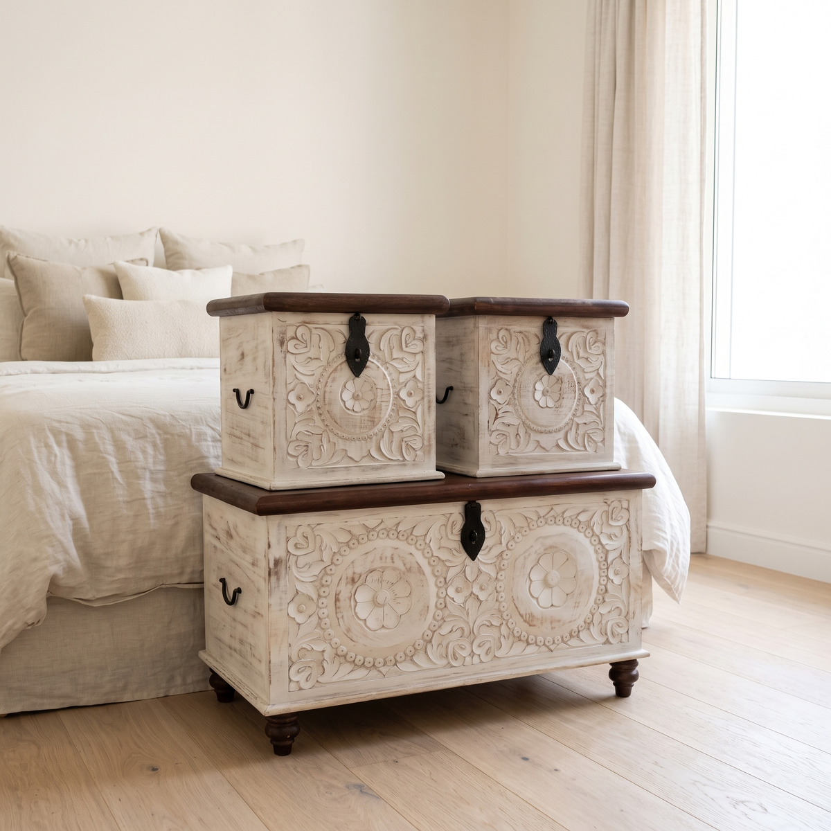 Natural White Accent Chests Set of 3 #KA3522, second room view