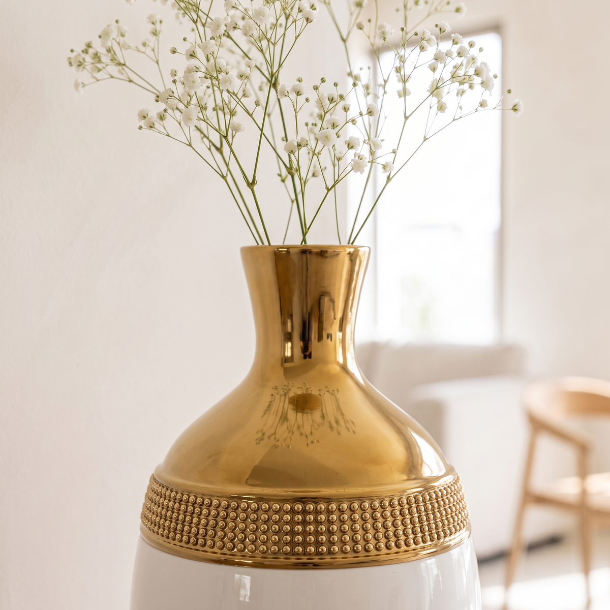 Luxury Gold & White Decorative Vase, close view