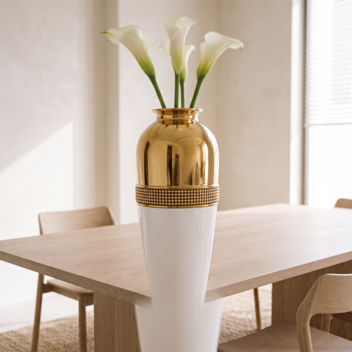 Gold & White Decorative Vase #406-1, close view