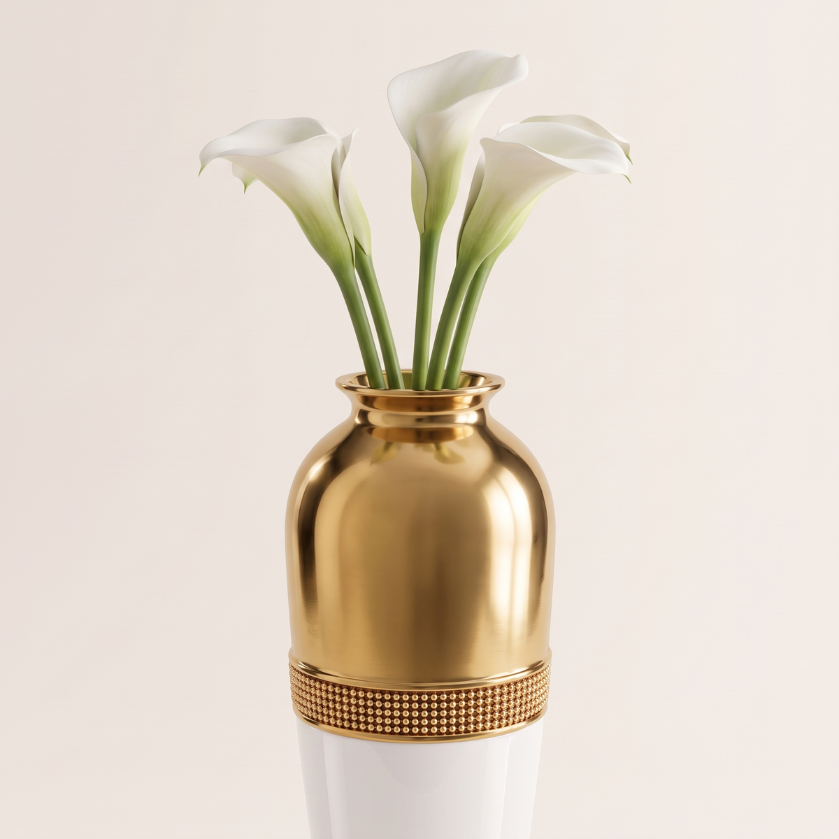 Gold & White Decorative Vase #406-1, styled detail