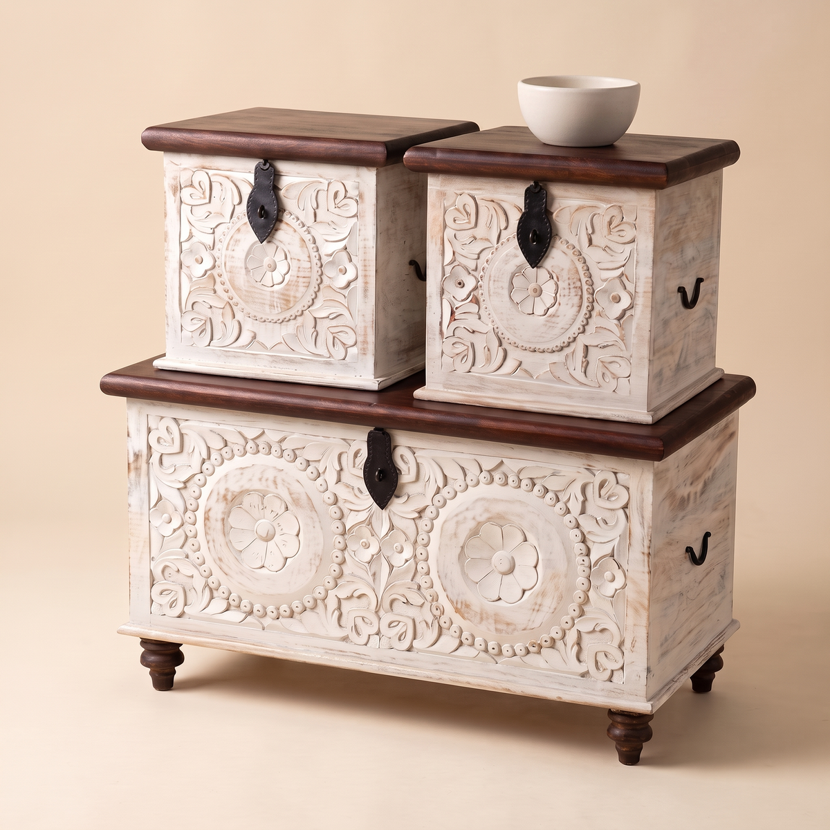 Natural White Accent Chests Set of 3 #KA3522, styled detail