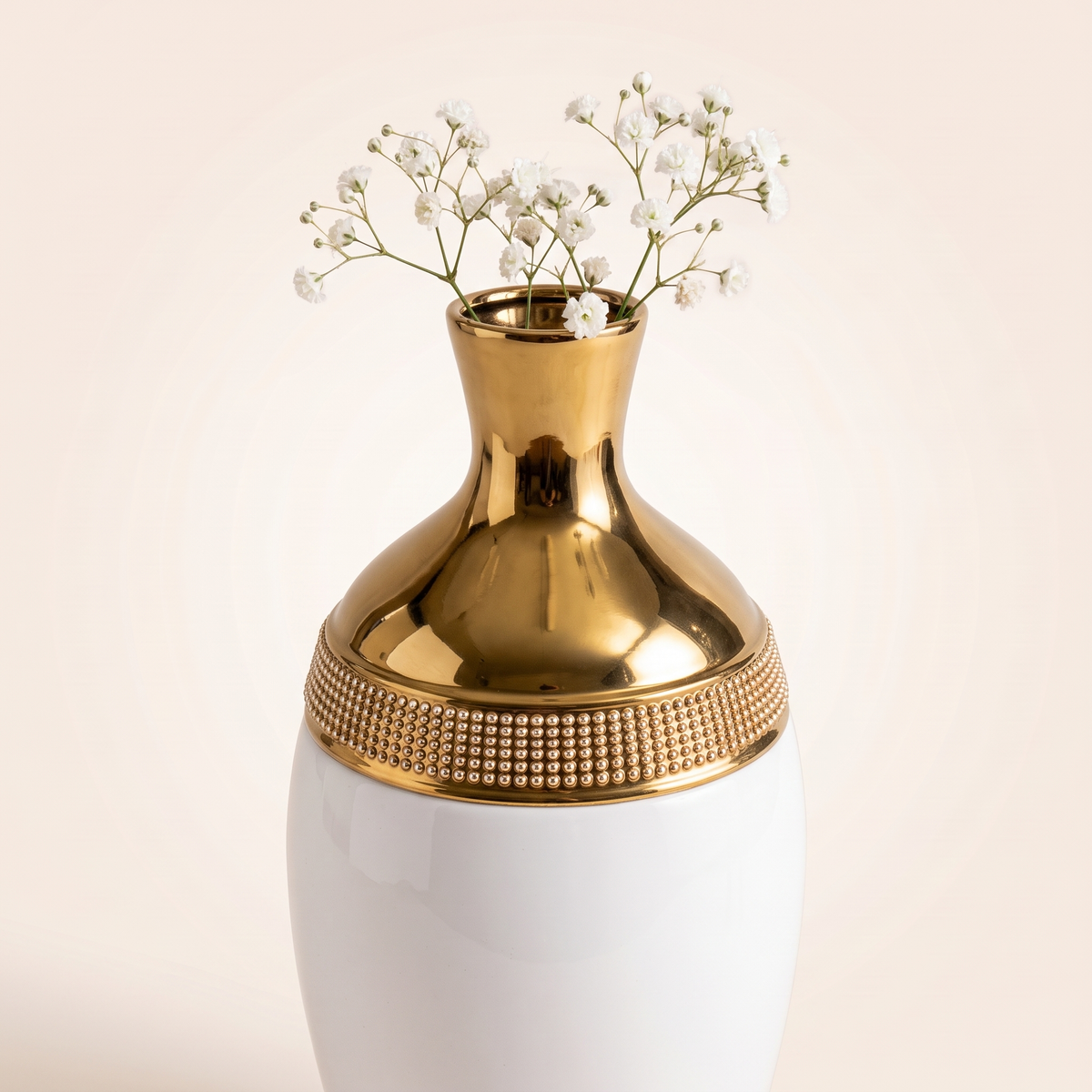 Luxury Gold & White Decorative Vase, styled detail