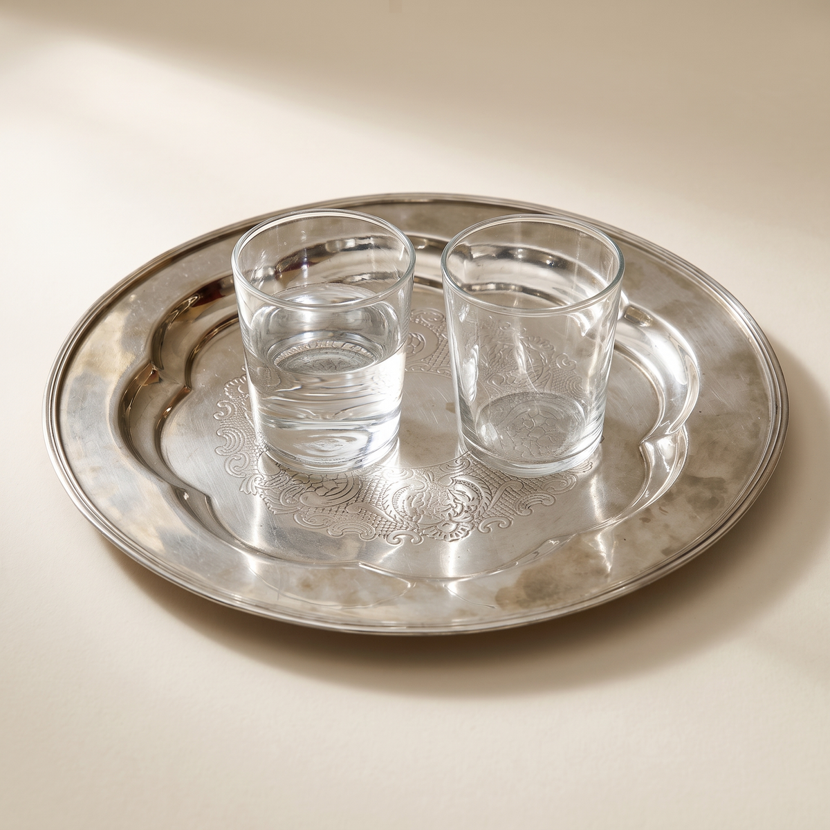 Round Brass Tray #FS760, styled detail