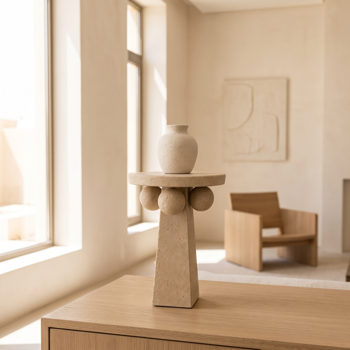 Travertine Pedestal Display Stand in a Muscat home