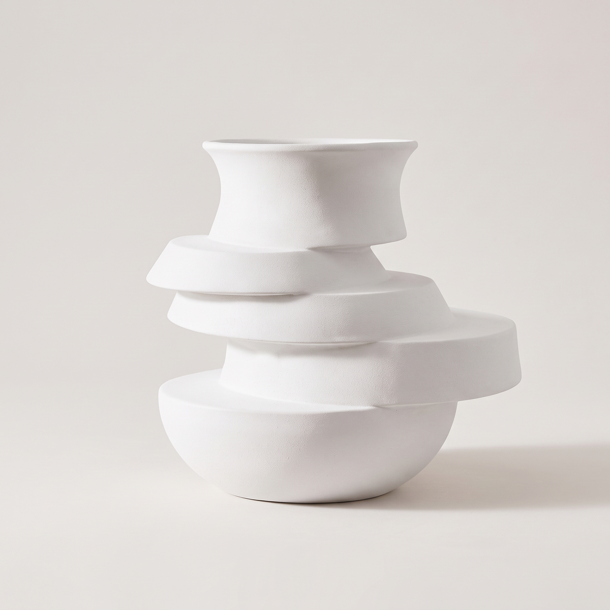 Sculpted Layers White Decorative Vase, studio view