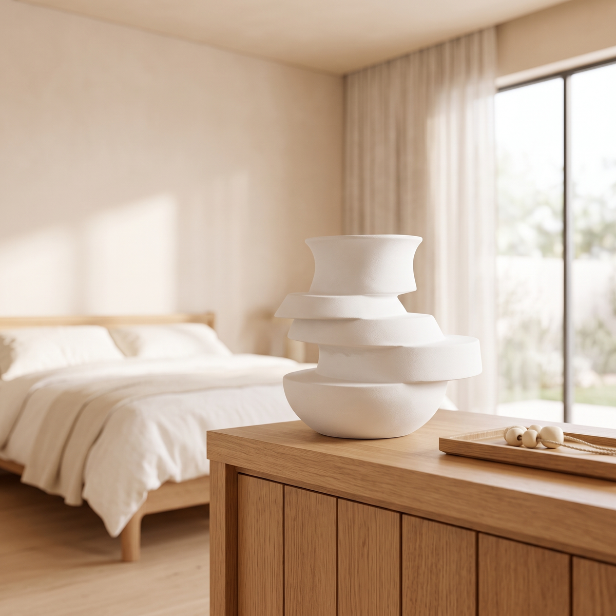 Sculpted Layers White Decorative Vase, second room view