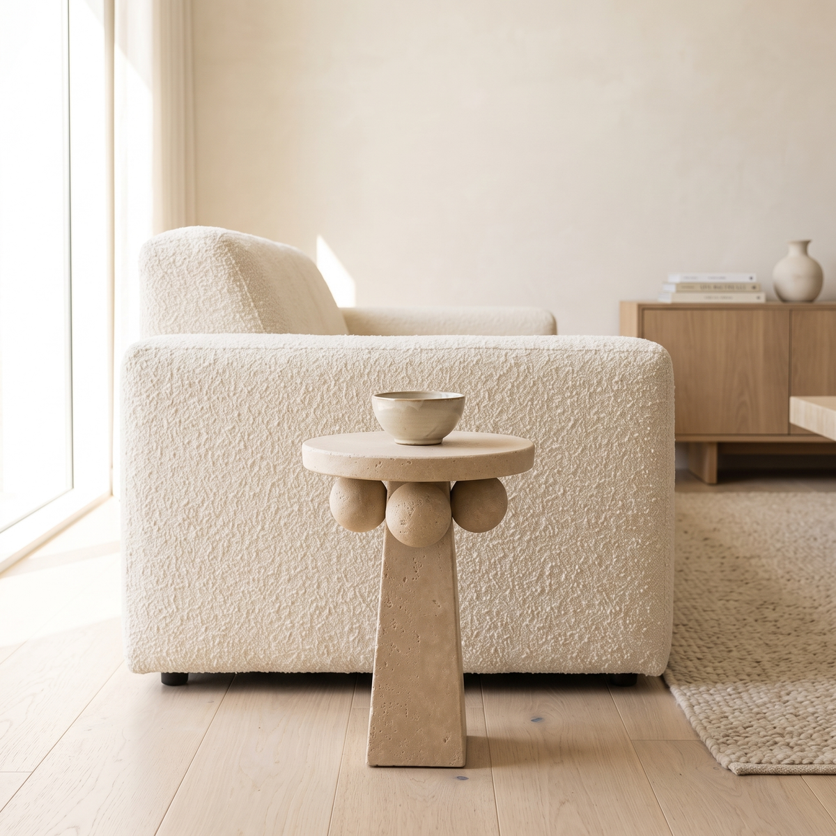 Travertine Pedestal Display Stand, second room view