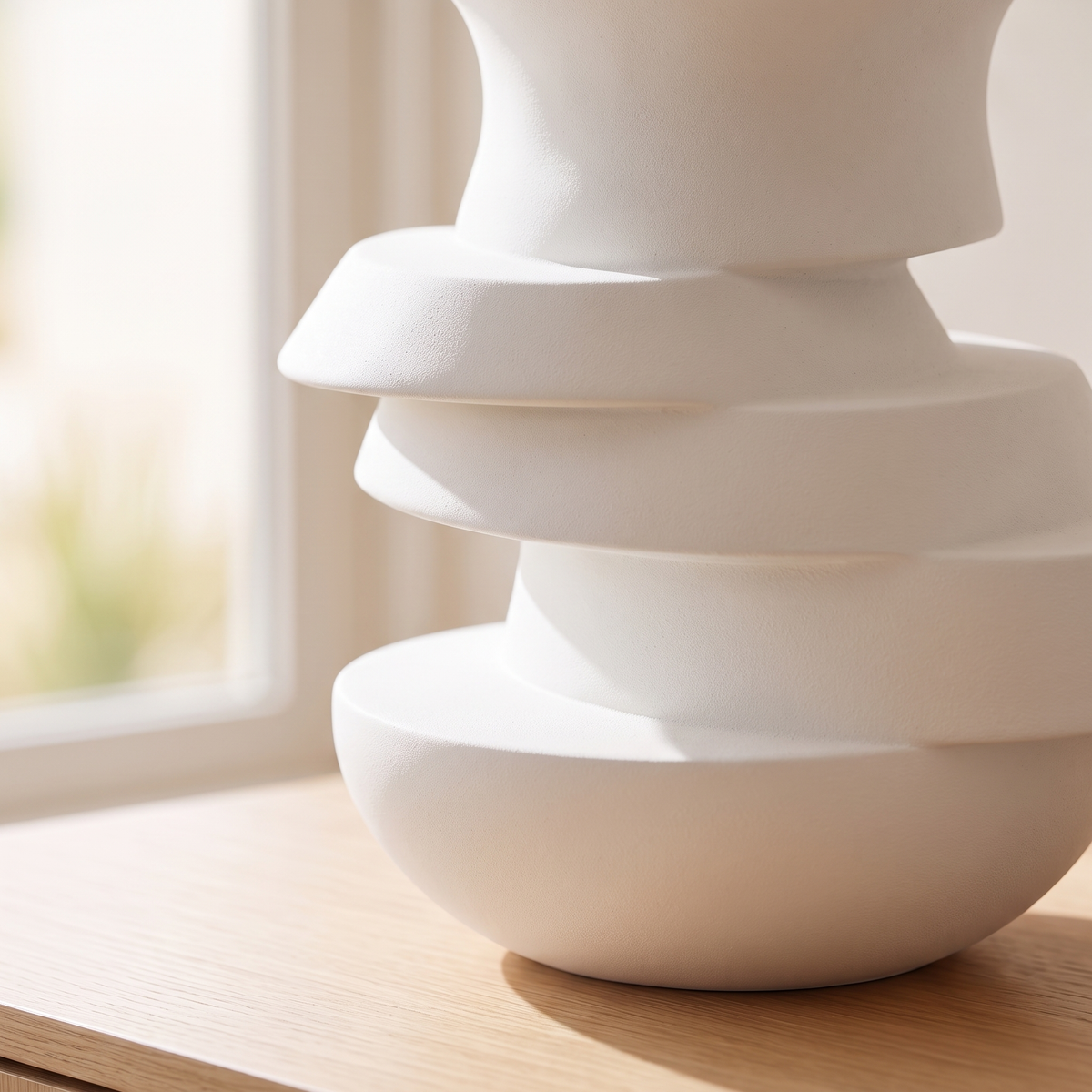 Sculpted Layers White Decorative Vase, close view