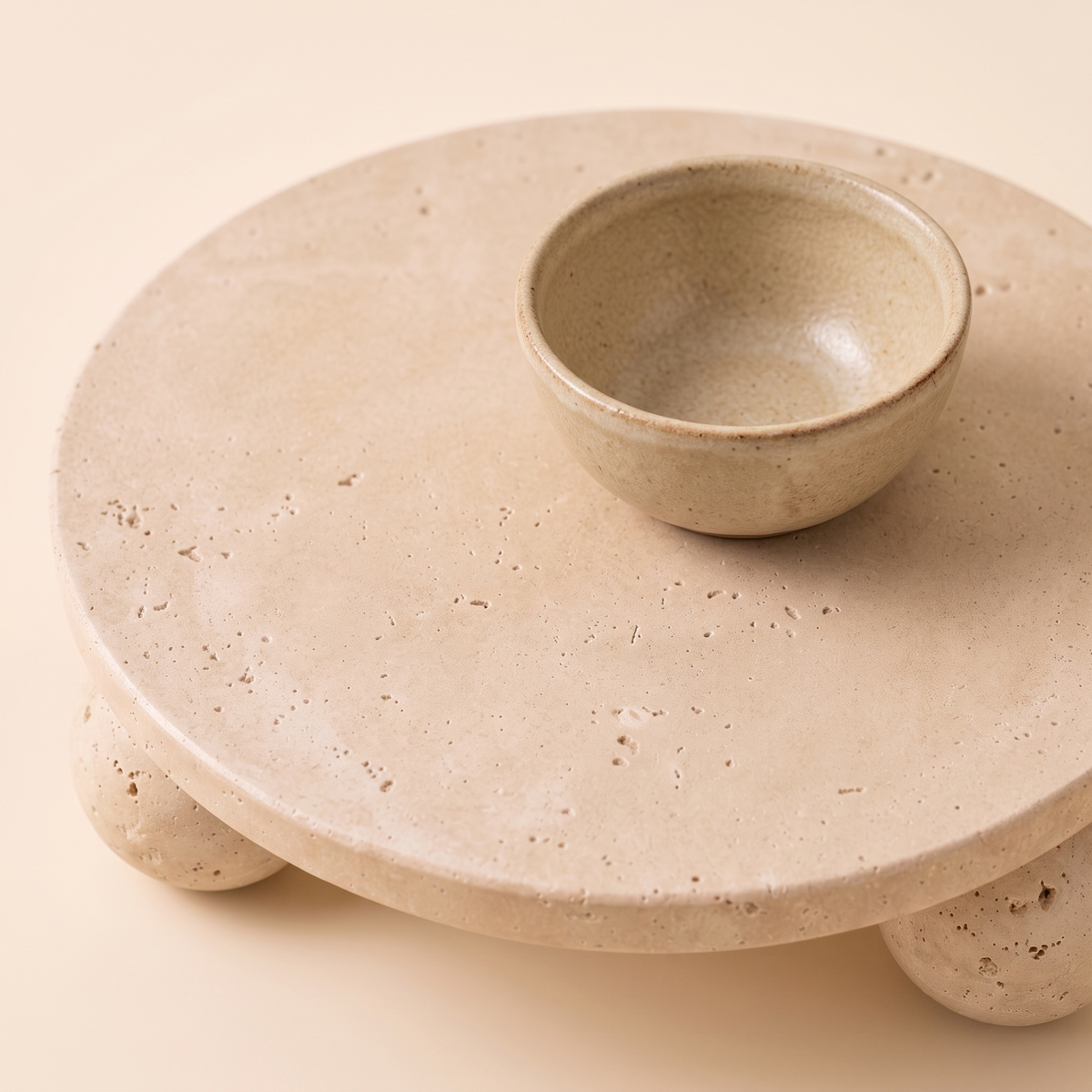 Travertine Decorative Display Plate, styled detail