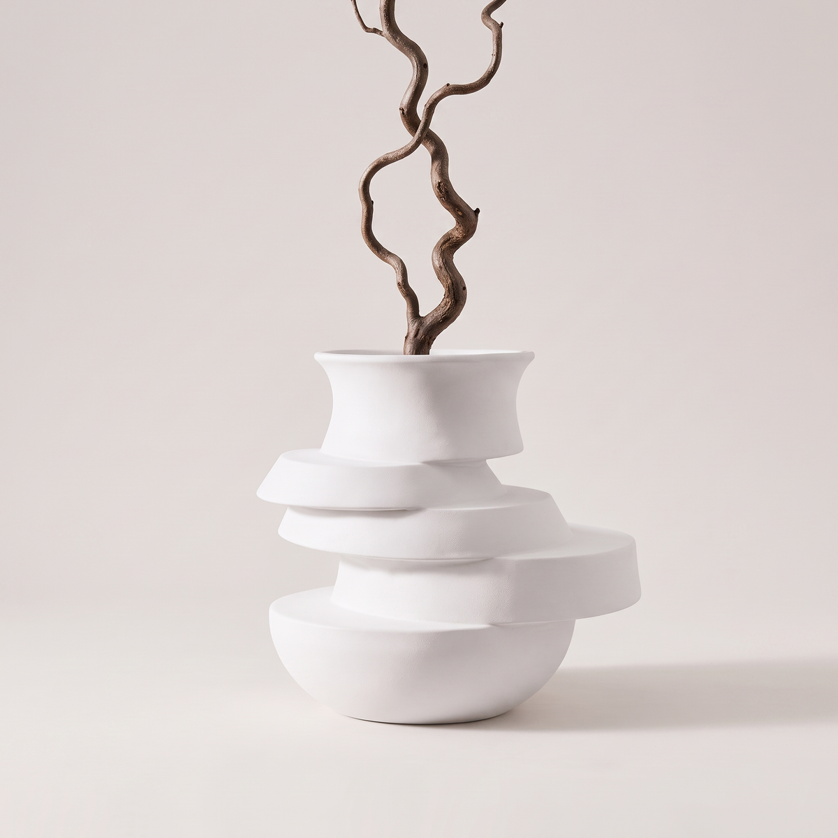 Sculpted Layers White Decorative Vase, styled detail