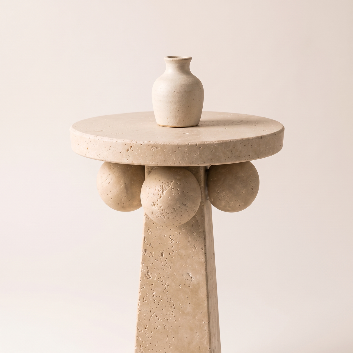 Travertine Pedestal Display Stand, styled detail