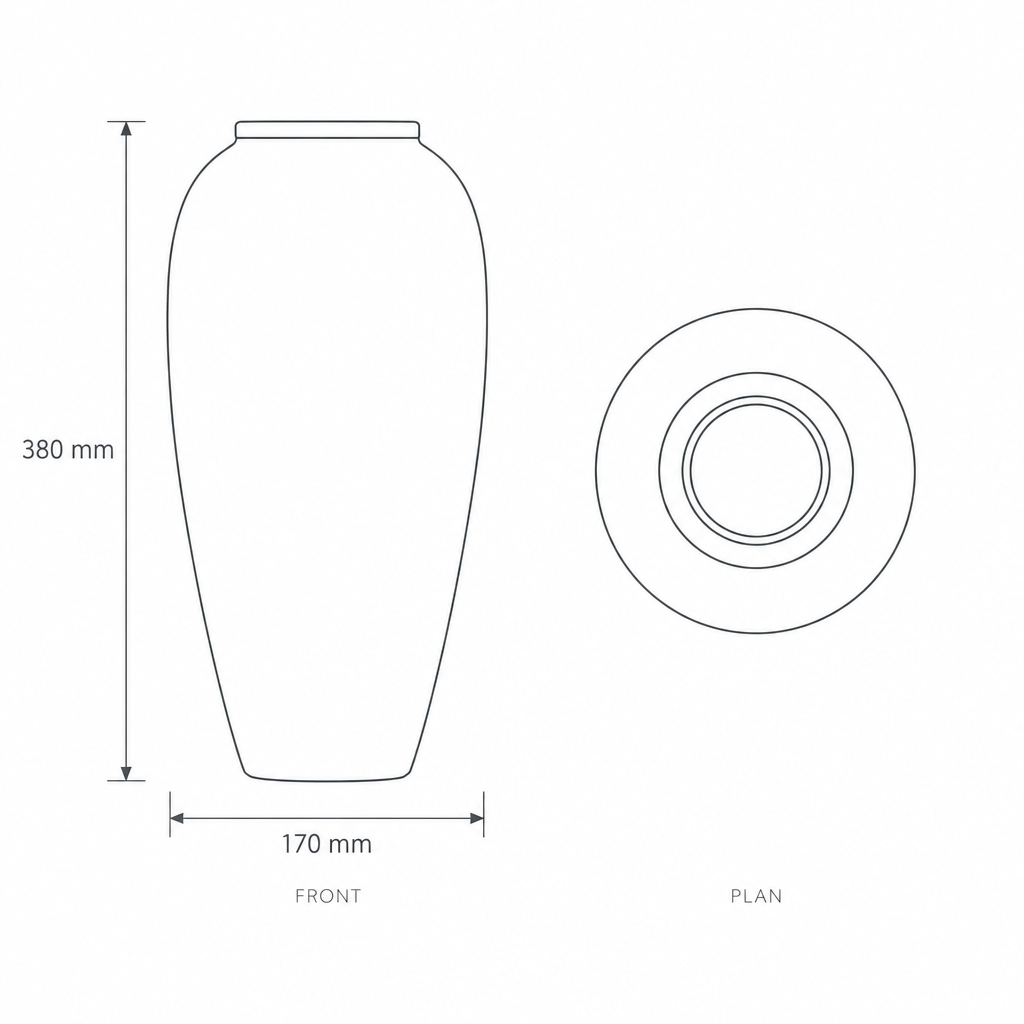 Rustic Porcelain Vase #SLD005-L, dimensions drawing