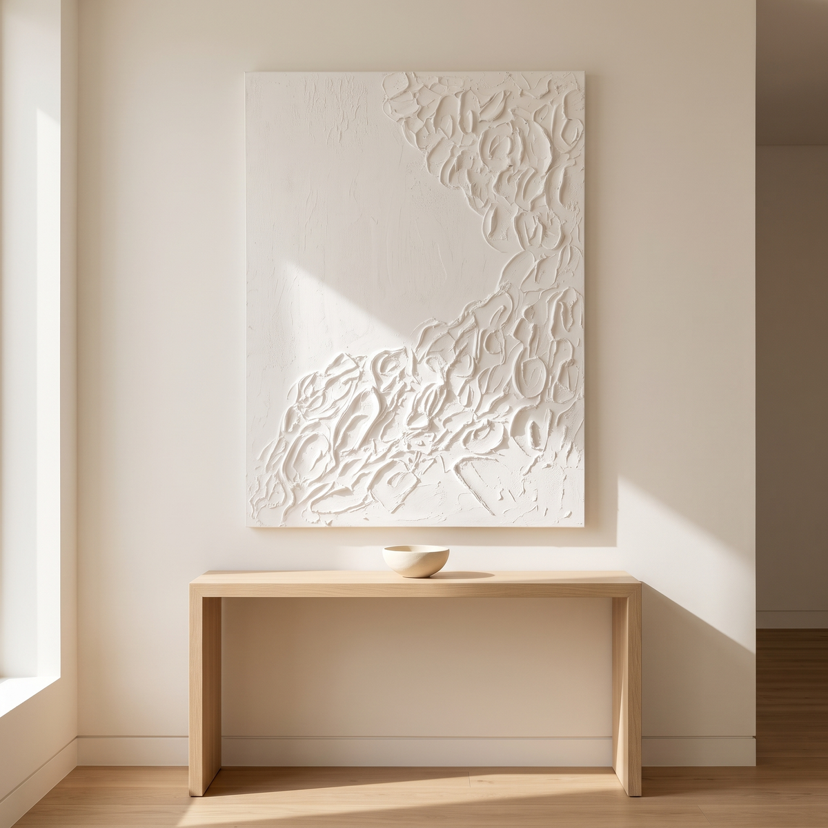 White Abstract Wall Art #MT-235002 in a Muscat home