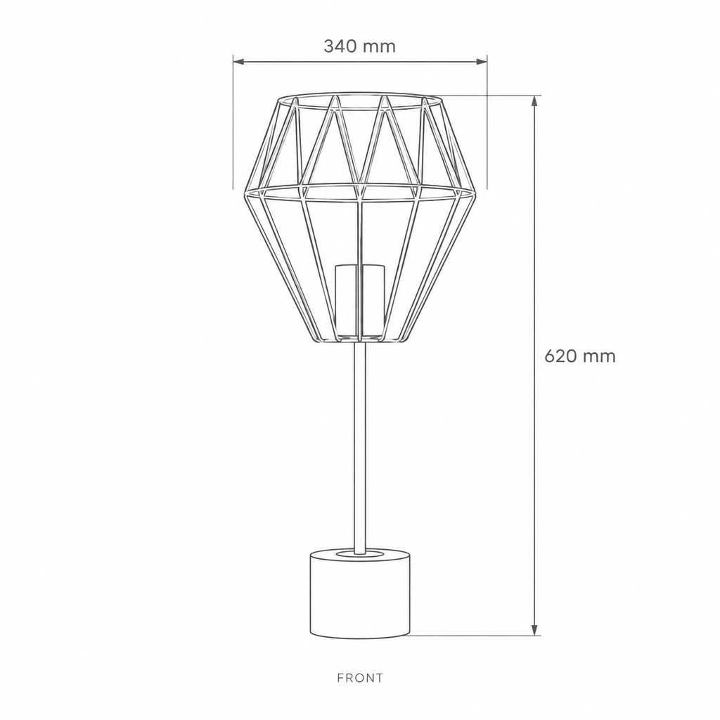 Diamond Wireframe Table Lamp #ML174015-TO, dimensions drawing