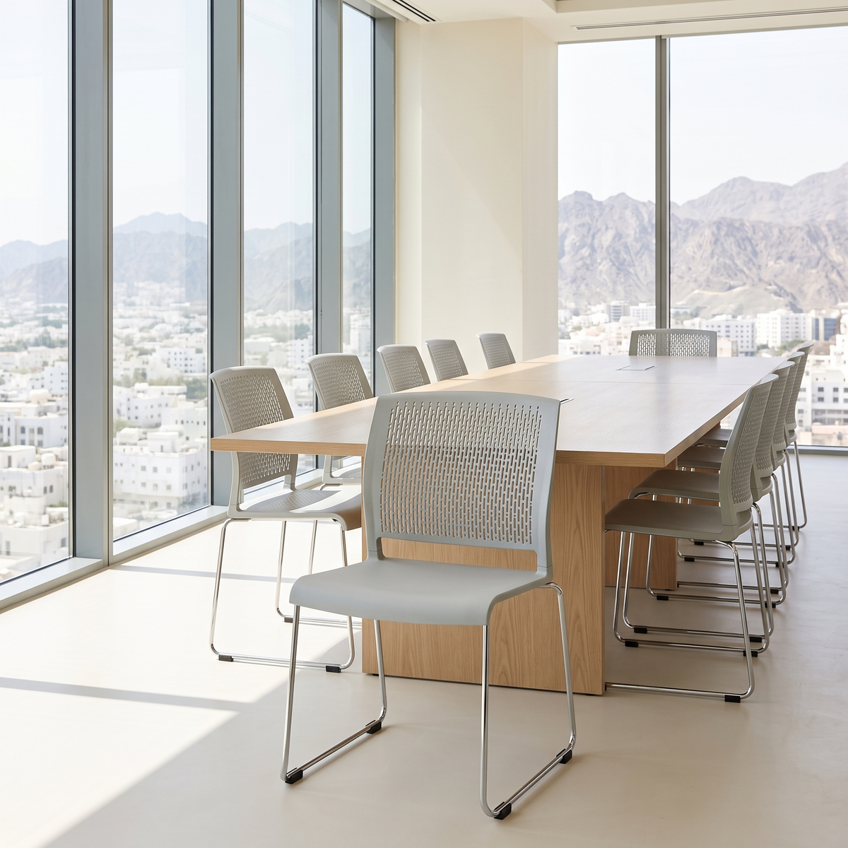 Grey Perforated Visitor Chair with Chrome Sled Base, second room view