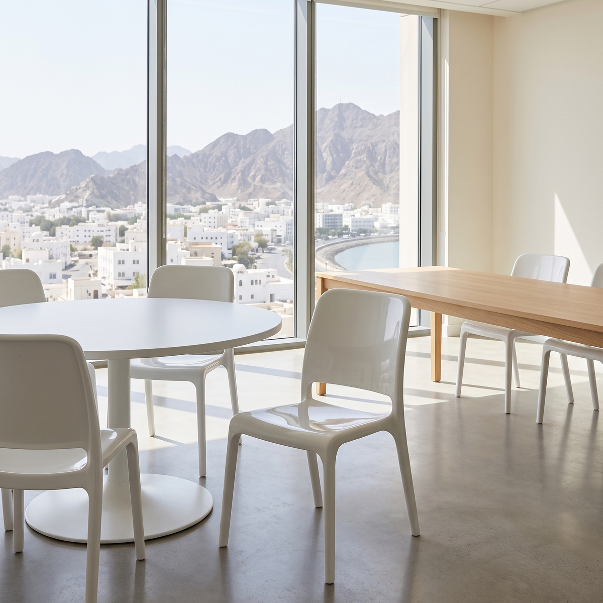 Xena White Visitor Chair in a Muscat office