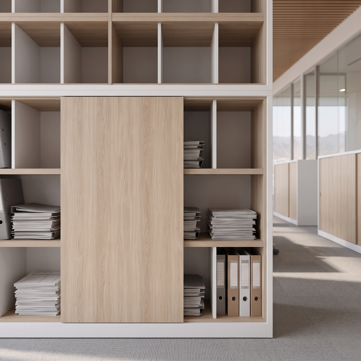 Filing Cabinet with Sliding Door, close view