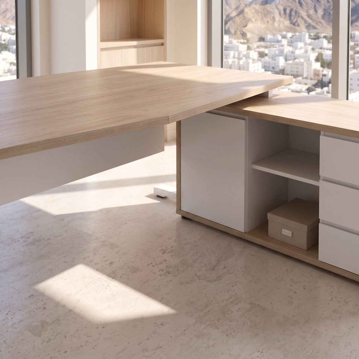 Executive Height Adjustable L-Shaped Desk, close view