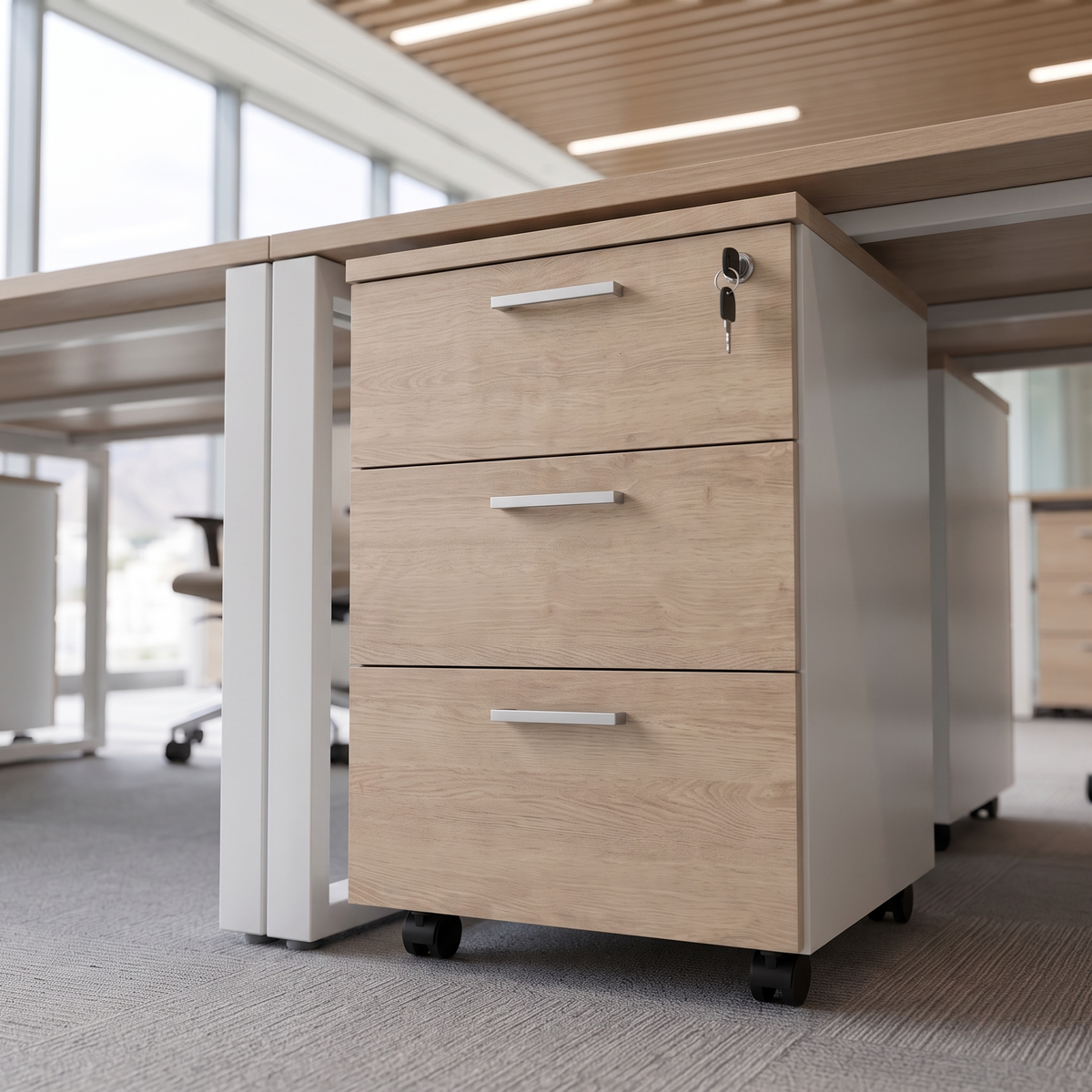 Lockable 3-Drawer Mobile Pedestal Cabinet, close view