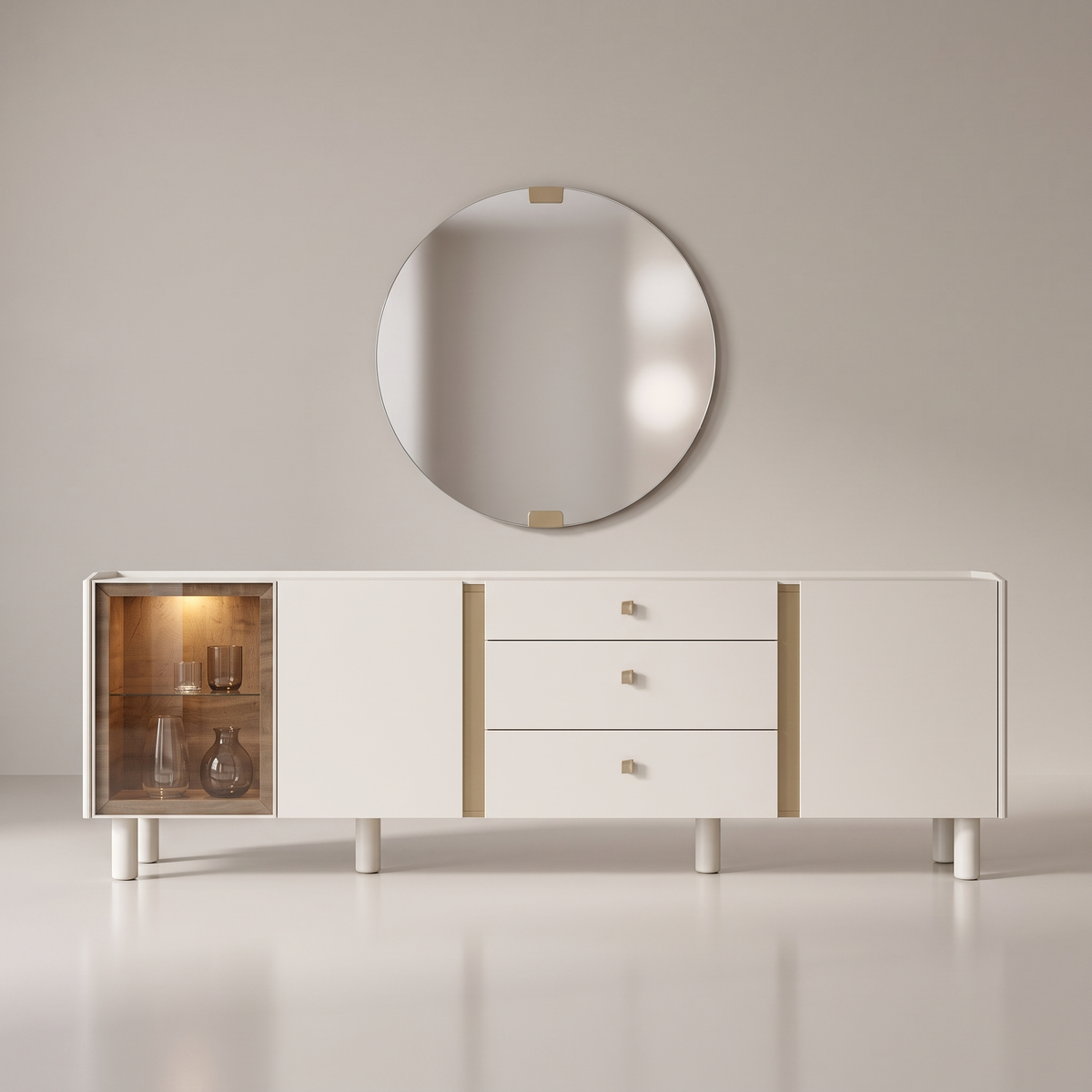 Renata Sideboard with Mirror studio shot on a pale warm-grey backdrop