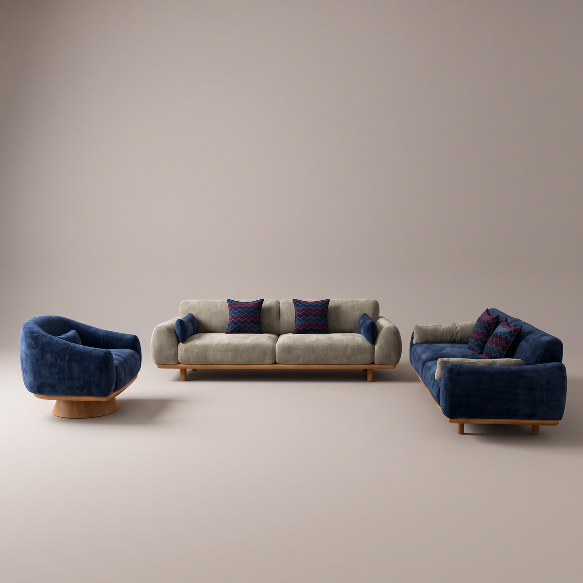 Palermo Blue Living Room Set studio shot on a pale warm-grey backdrop