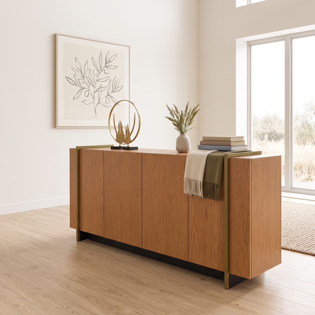 Copacabana Buffet from the side showing the Freijo wood end and bronze rail