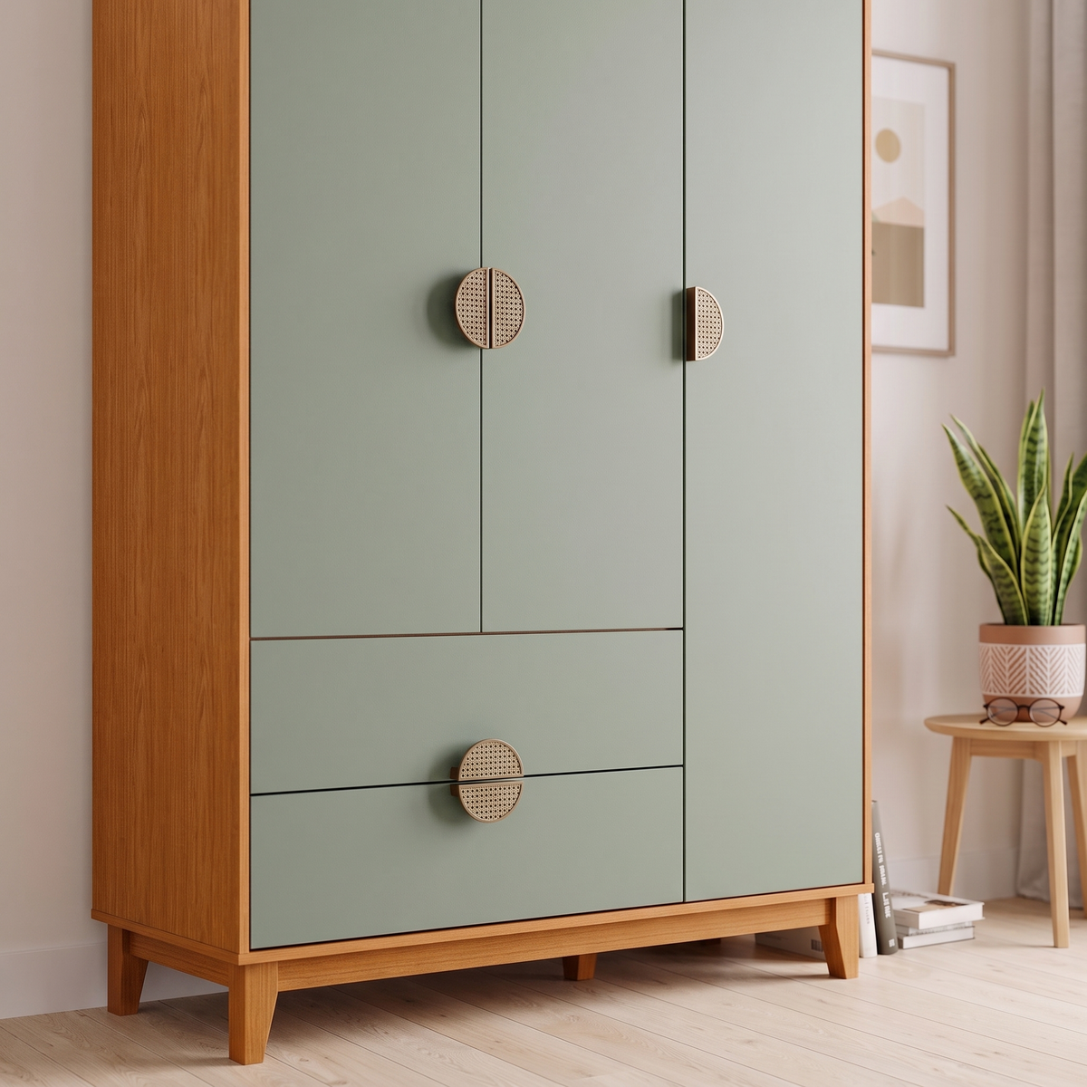 Low angled view of the IPE Wardrobe doors, drawers and tapered legs
