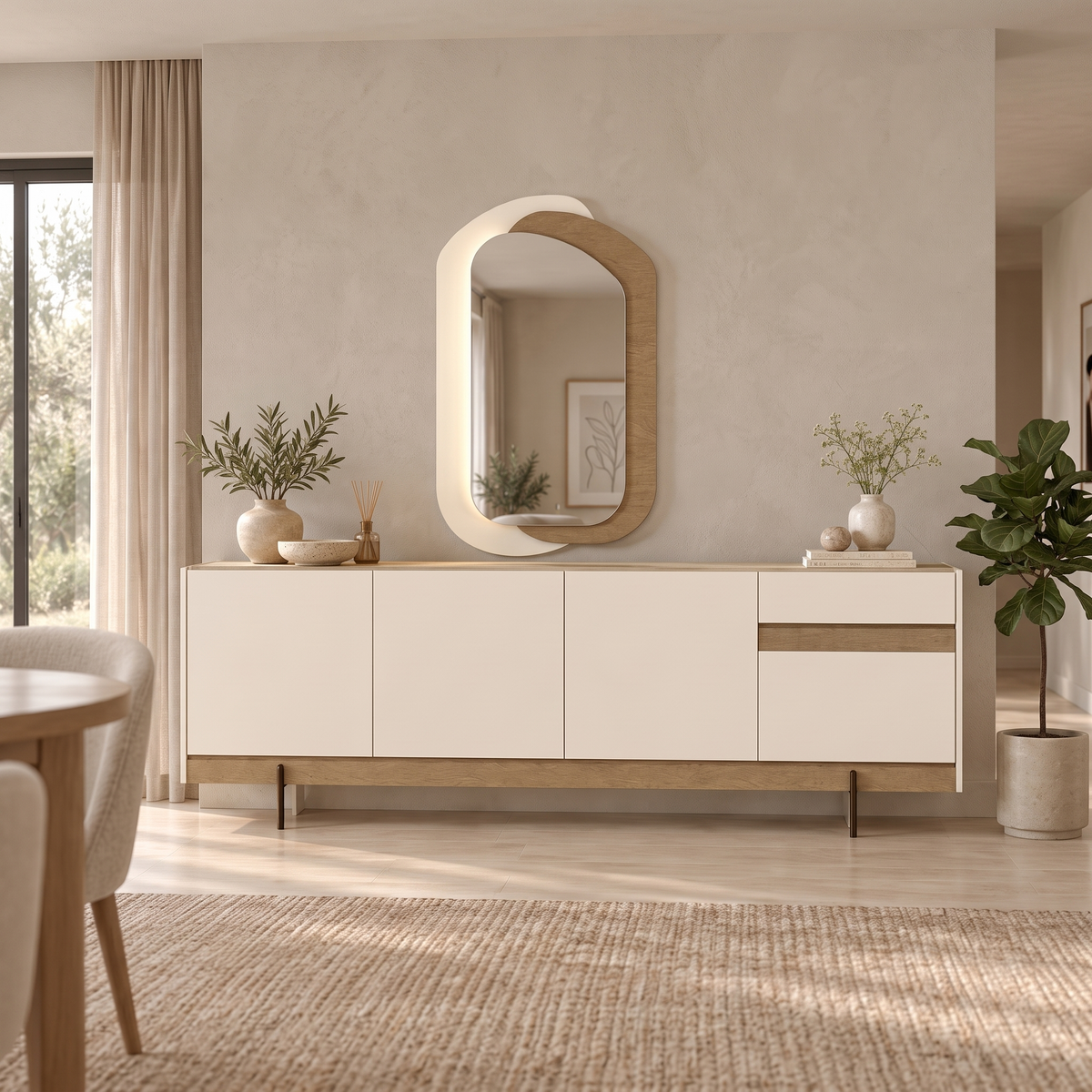 Liza Sideboard with Mirror in a bright Muscat living area