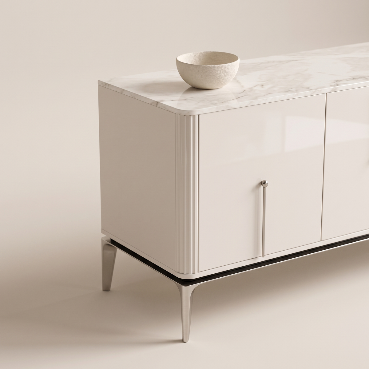 Stil sideboard marble-effect top corner and tapered silver leg