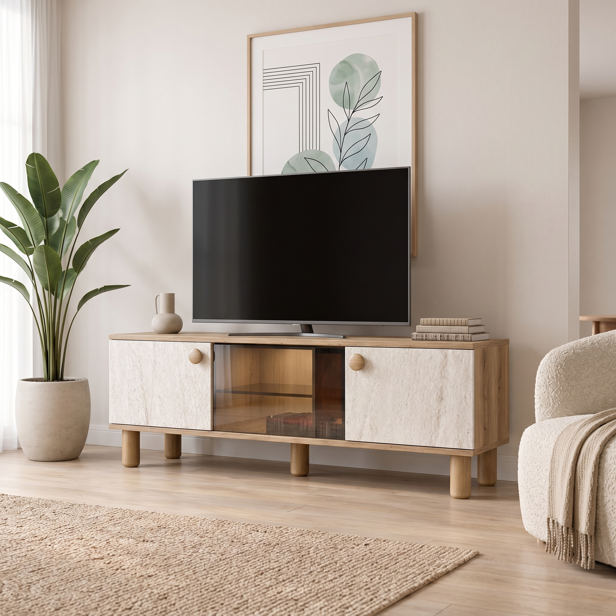 Ela TV Stand in a bright contemporary living room
