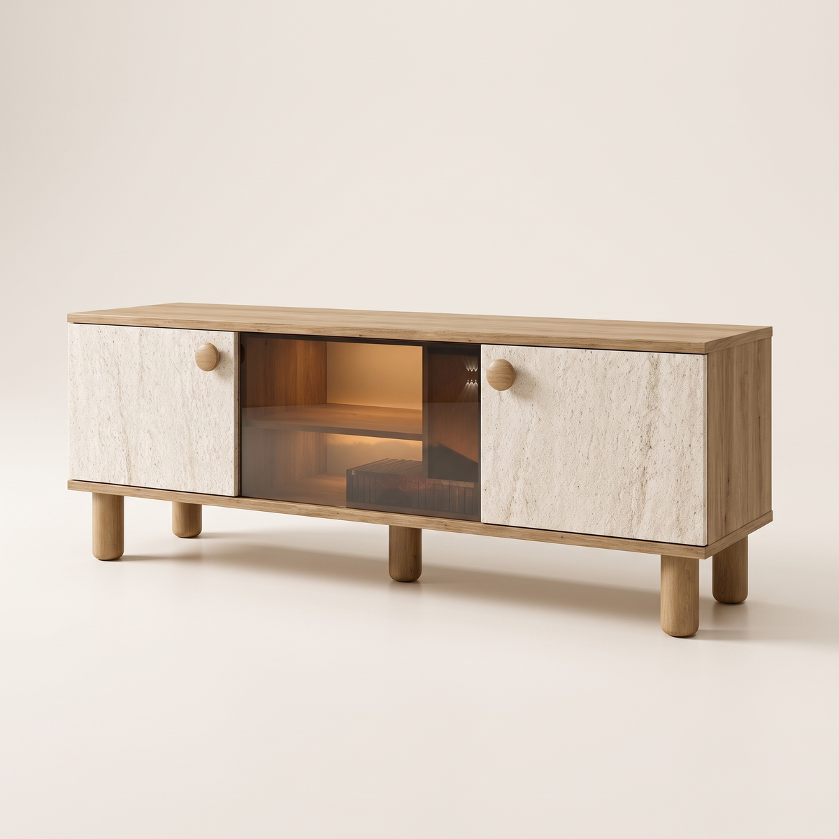 Ela TV Stand, studio shot on a warm off-white backdrop