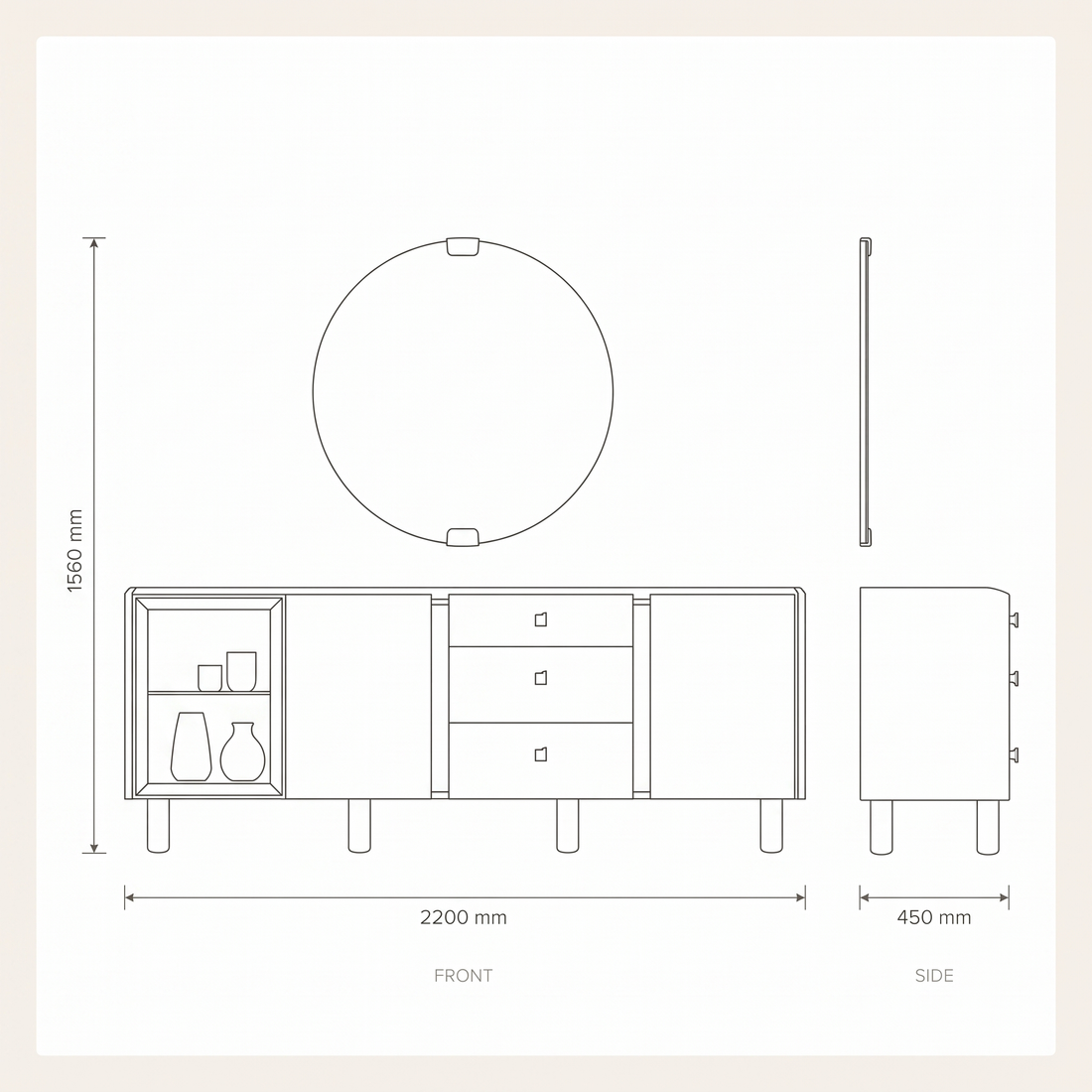 Renata Sideboard with Mirror dimensions drawing