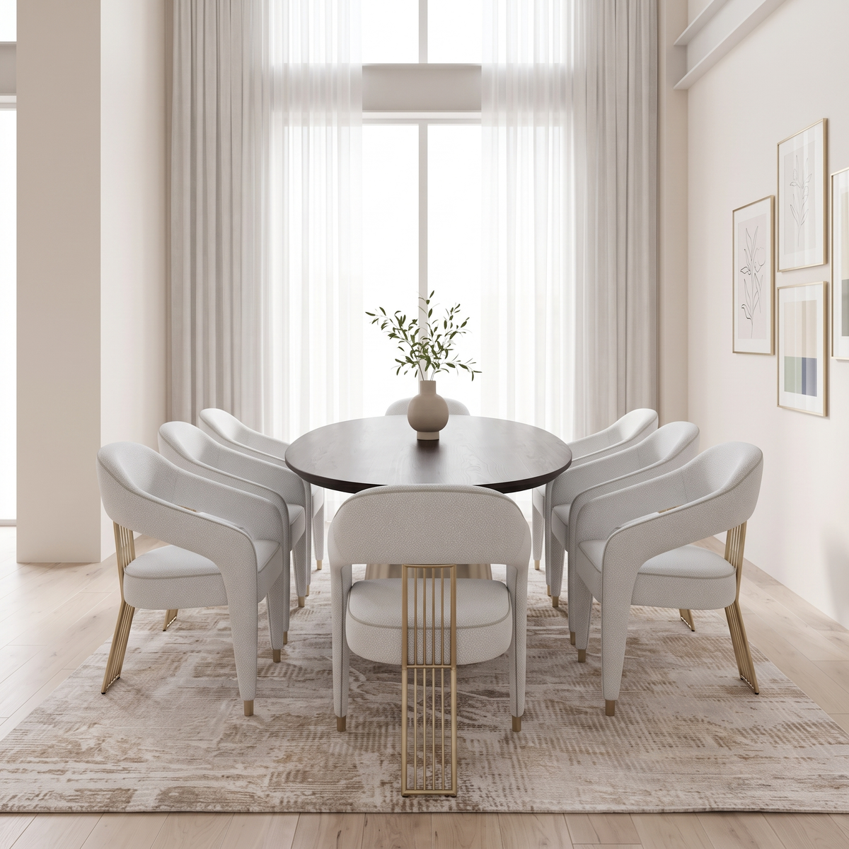 Oval Pedestal Dining Room Set #307, view down the length of the table