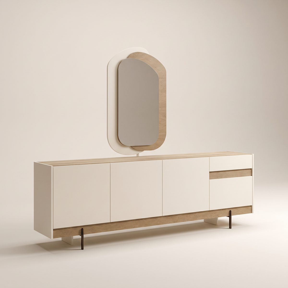 Liza Sideboard with Mirror, studio three-quarter view