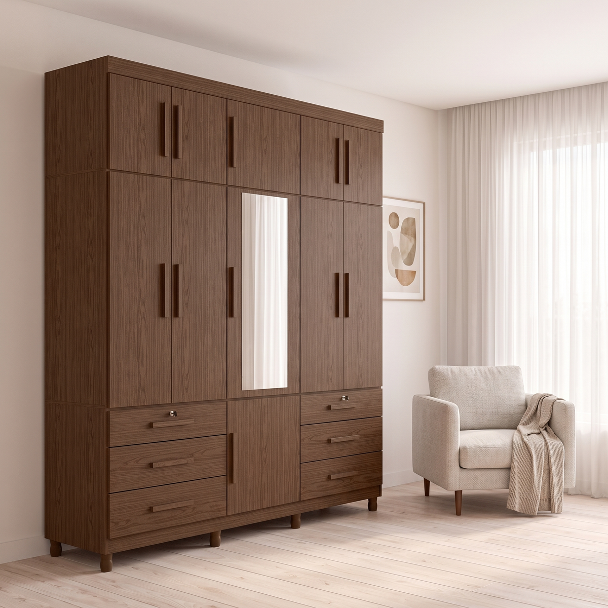 Triton Large 11 Door Wardrobe, diagonal view from the bedroom corner
