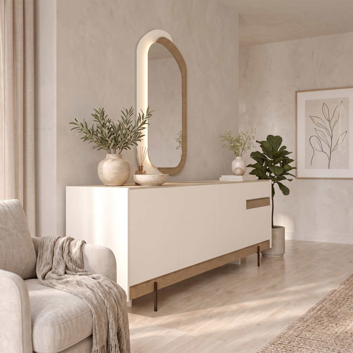 Liza Sideboard with Mirror, diagonal view across the room