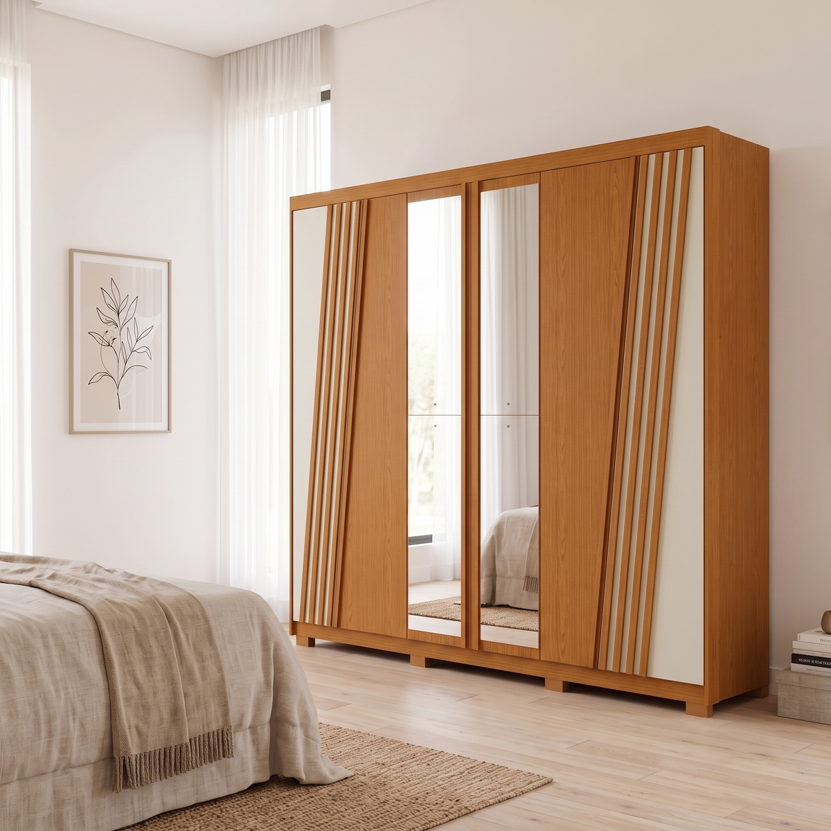 Ouro Verde 6 Door Wardrobe, diagonal view from the bedroom corner