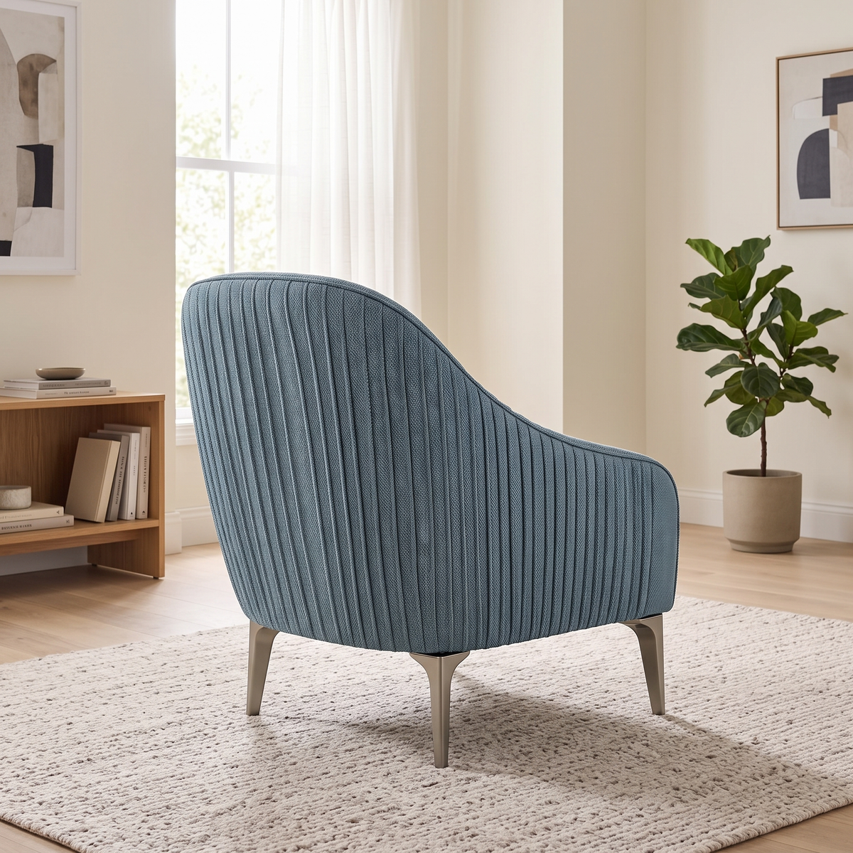Stil armchair seen from behind, showing the channel-stitched back