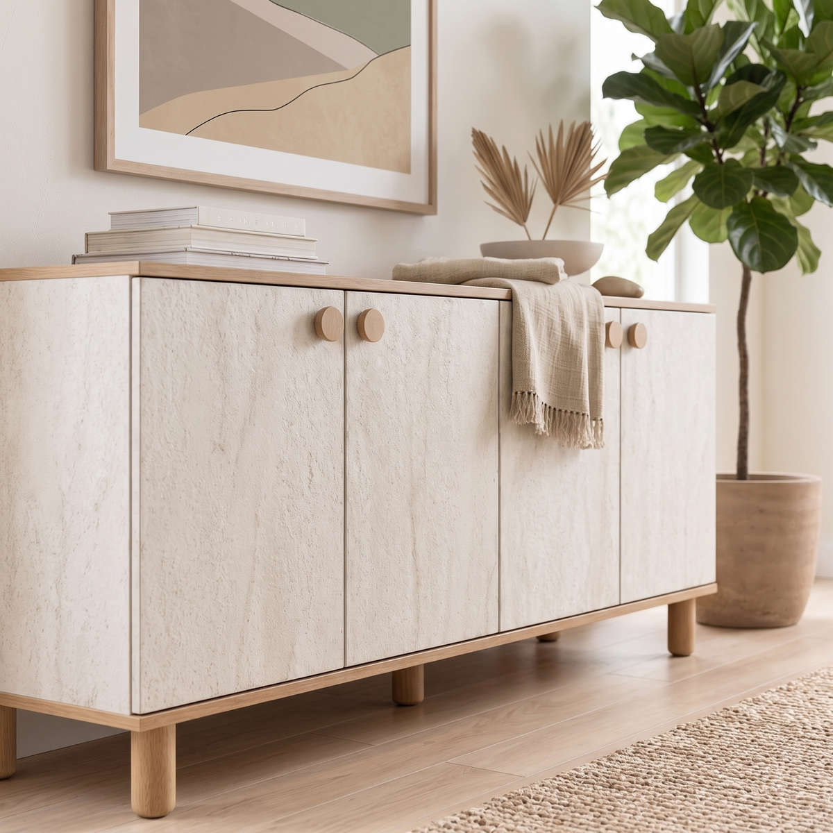 Ela Console Cabinet, close angled room view