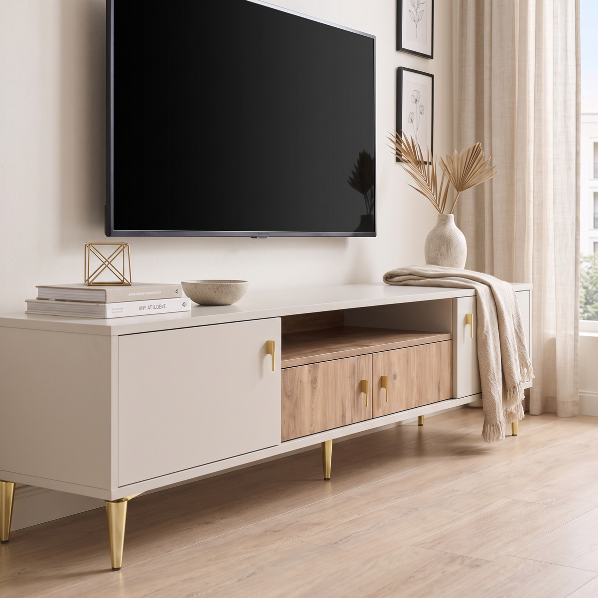 Beyza TV Stand, close angled room view