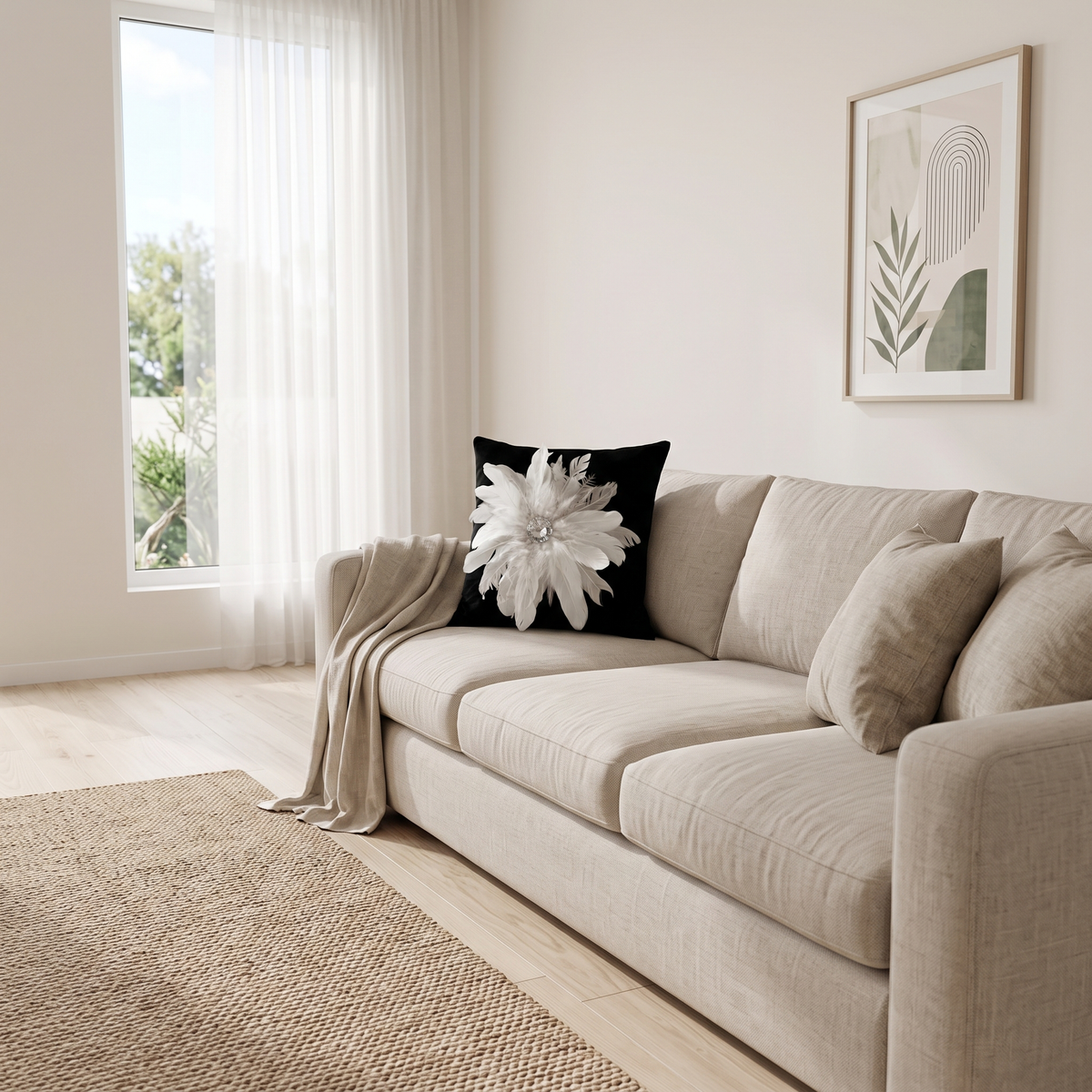 Feather Decorative Cushion Cover, room view from a second angle