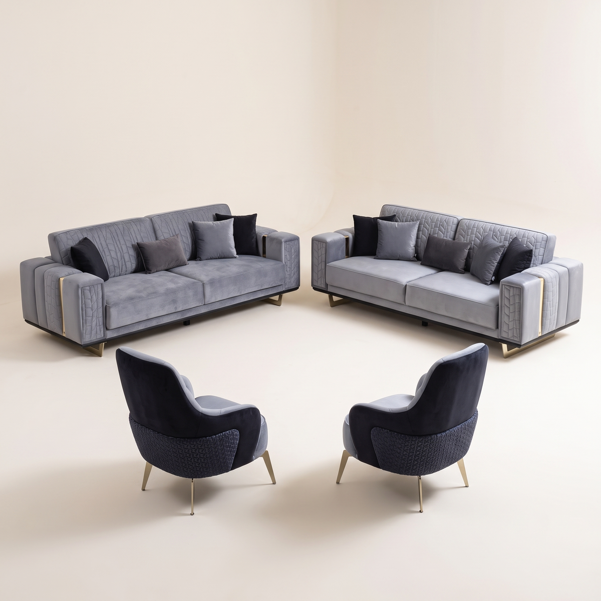 Charisma Living Room Set, all four pieces in a studio view